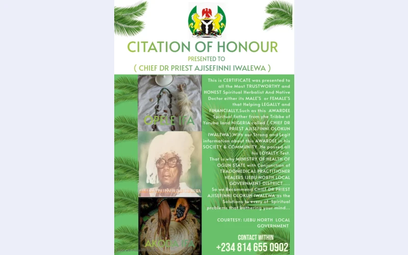 The Most Powerful Spiritual Herbalist Man Native Doctor In Nigeria
